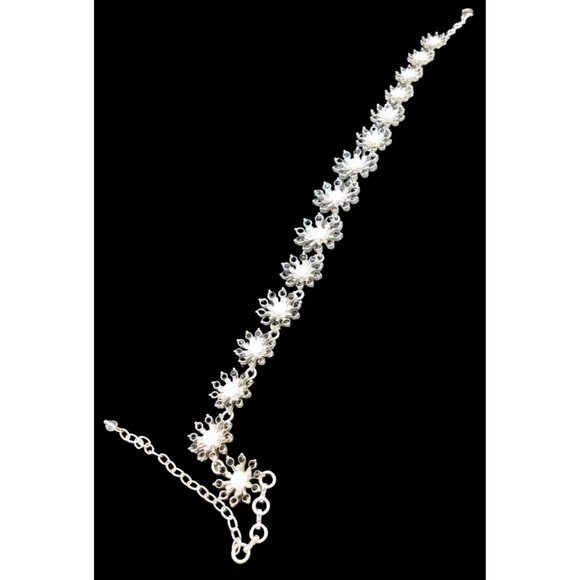 Necklace Snowflake Look Clear White Silver Black 19.25 Inch Adjust Lobster Clasp - Picture 12 of 13